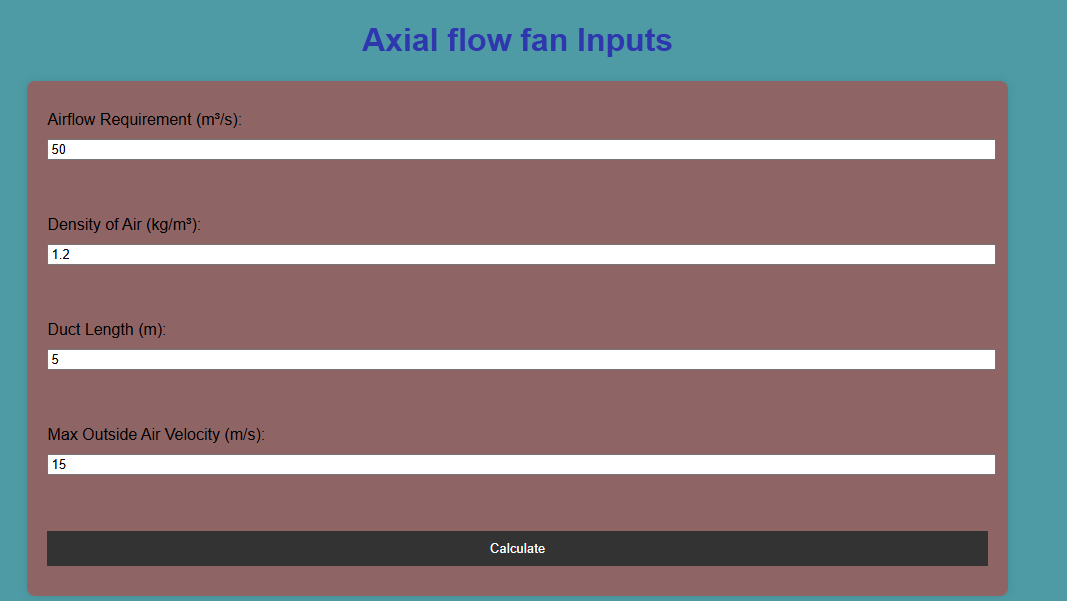 Axial Flow Fan Calculator