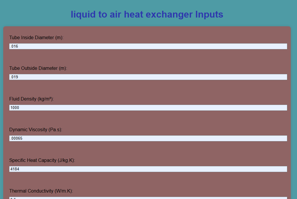 Liquid to air heat exchanger calculator