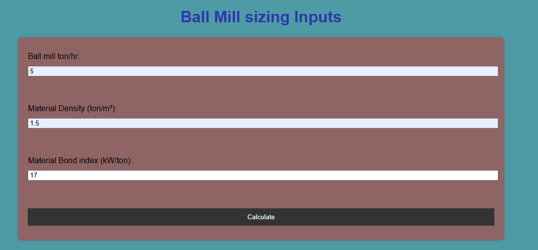 Small ball mill center drive calculator